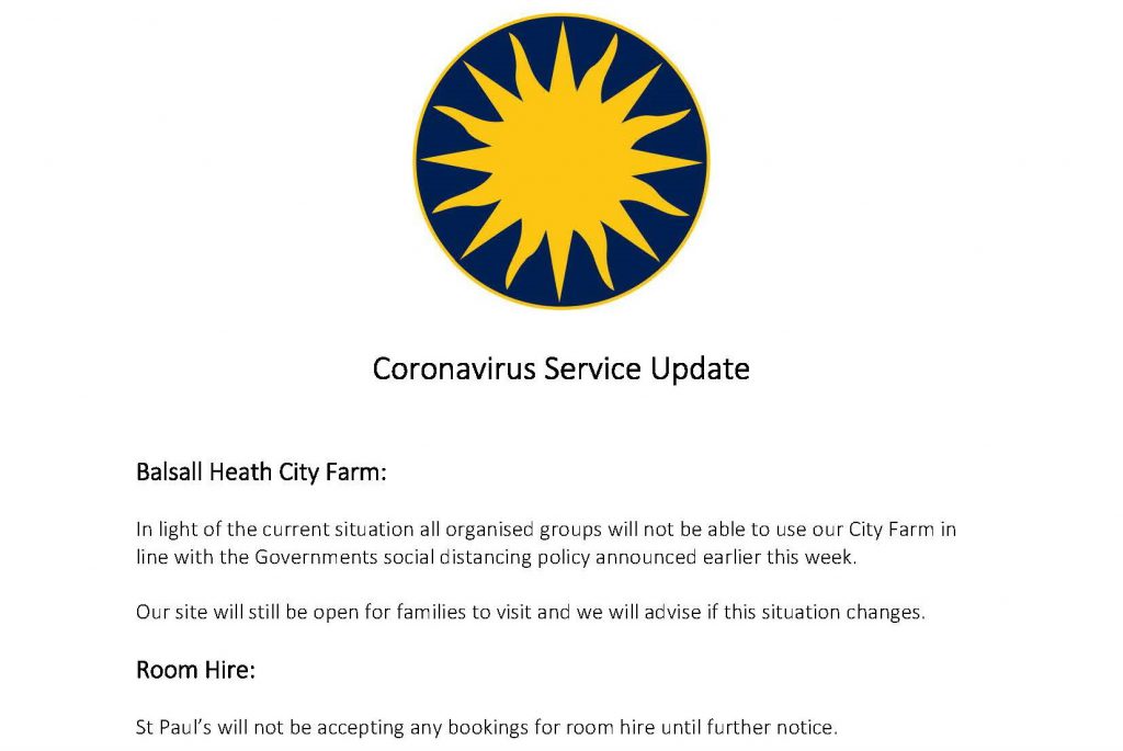 Covid-19 Service Update: Farm Closed to groups, Room Hire Suspended.